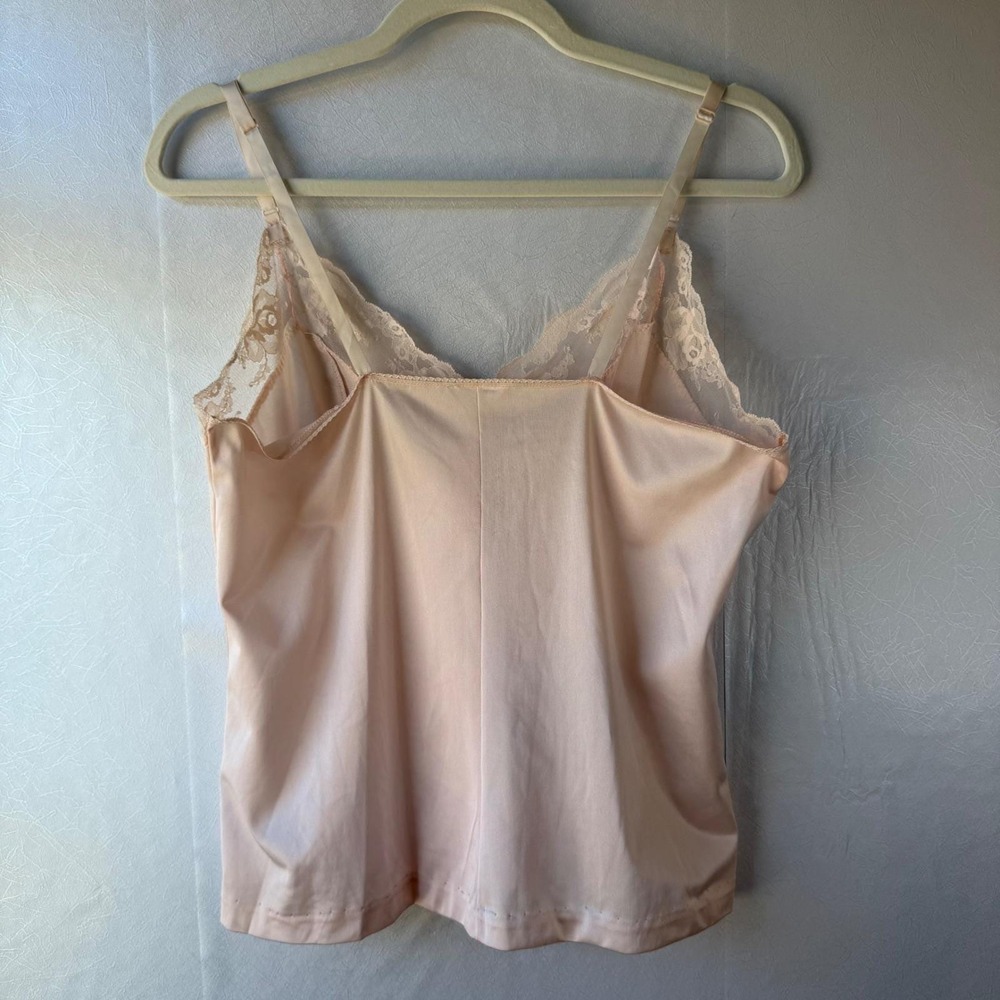 Vintage Peach Lace Trim Camisole Rosette Detail V-Neck Lingerie Top Small Medium - Picture 7 of 9